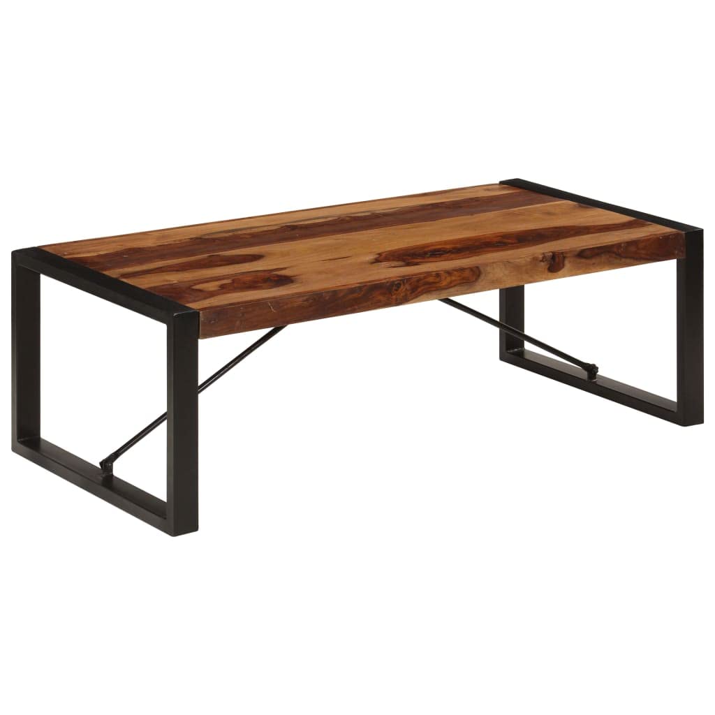 Brown Solid Sheesham Wood Coffee Table with Steel Legs Y849706