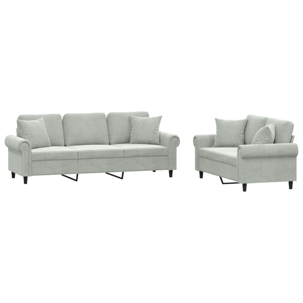 Light Gray Velvet 2 Piece Sofa Set Y8232