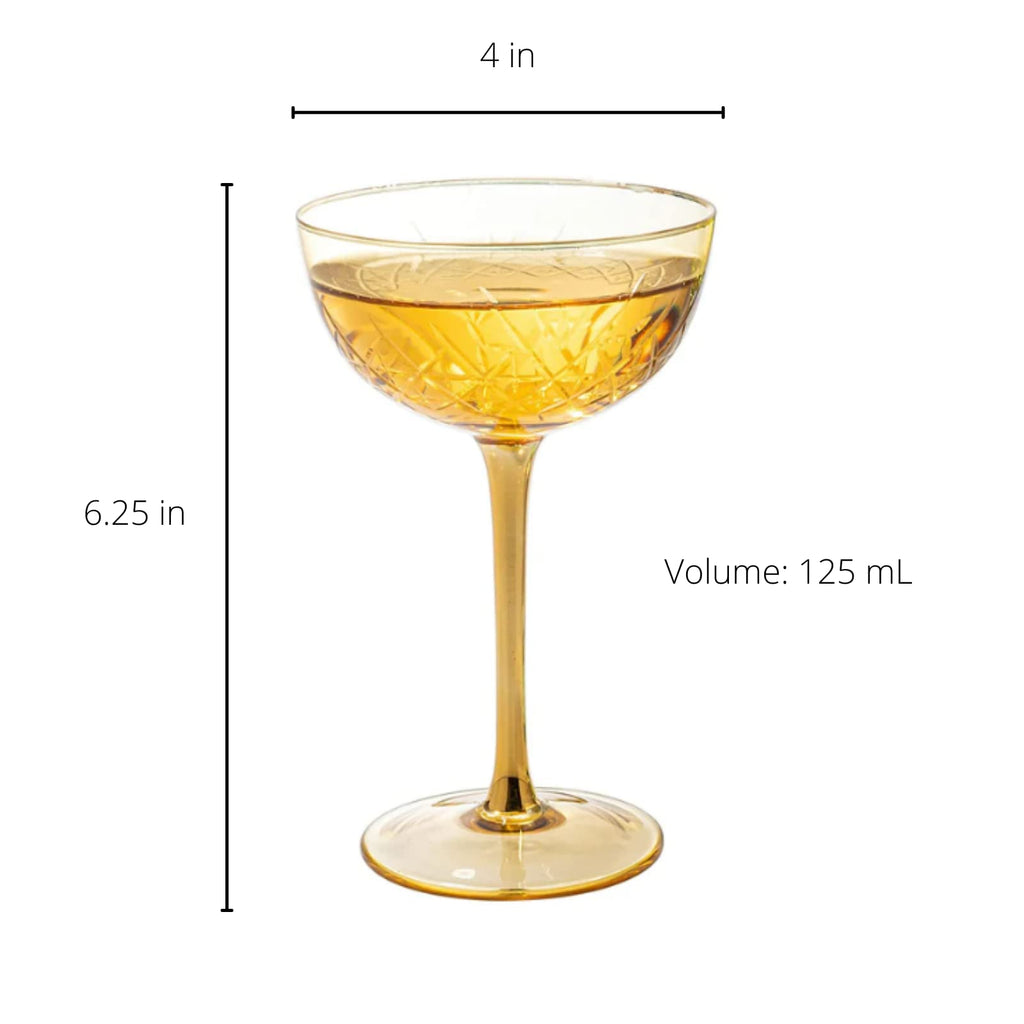 Set of 6 7 oz Vintage Art Deco Coupe Cocktail Glassware I83731
