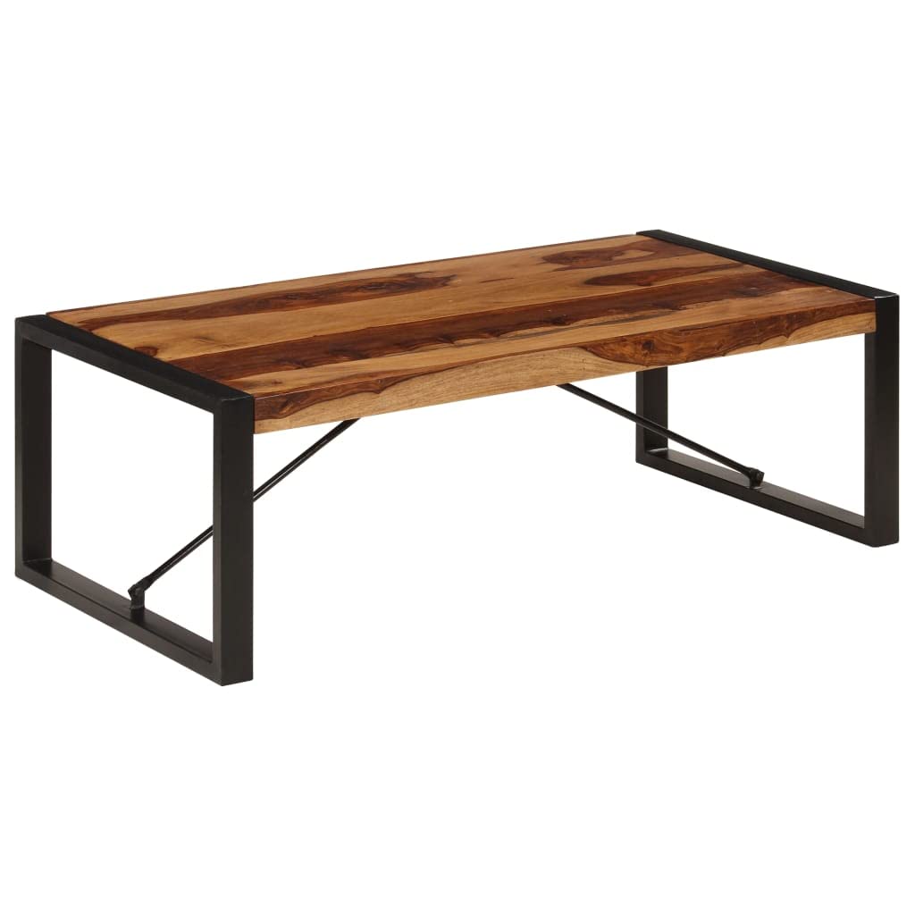 Brown Solid Sheesham Wood Coffee Table with Steel Legs Y849706