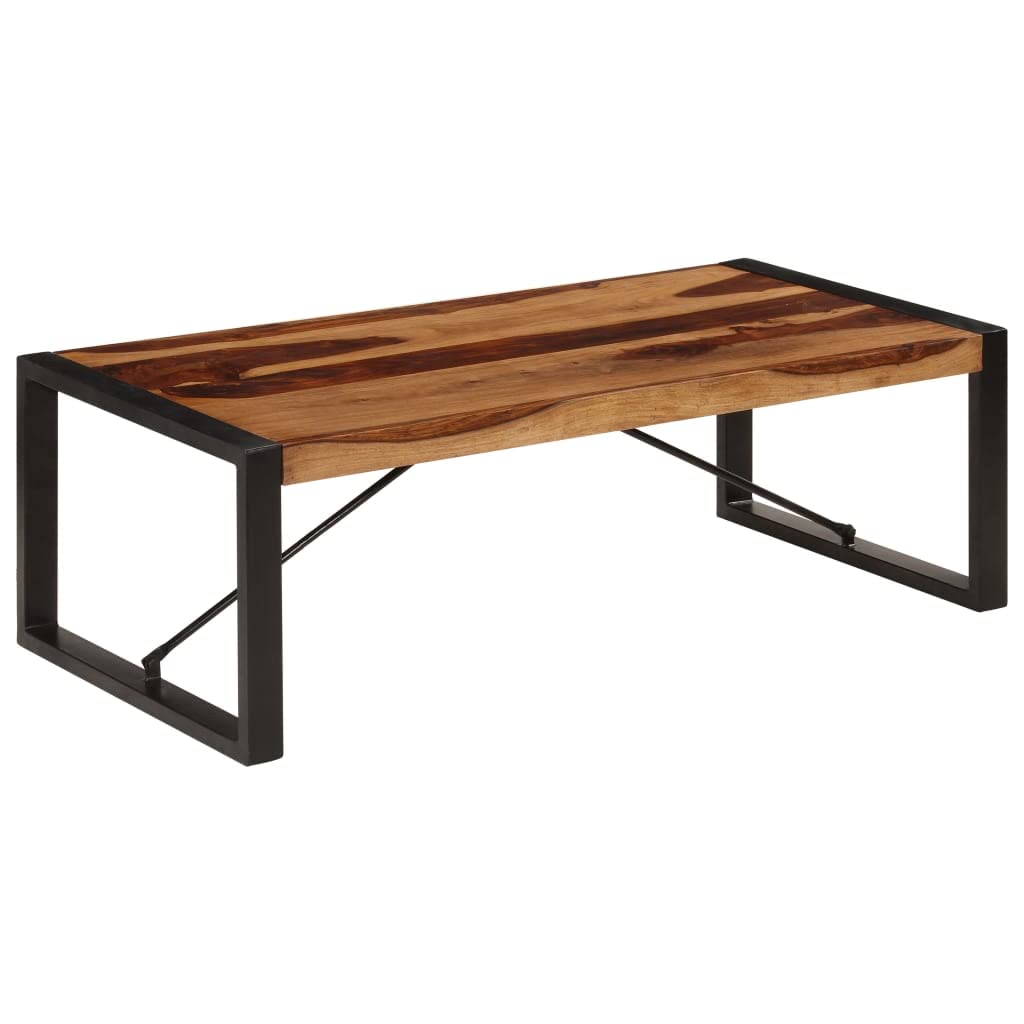 Brown Solid Sheesham Wood Coffee Table with Steel Legs Y849706