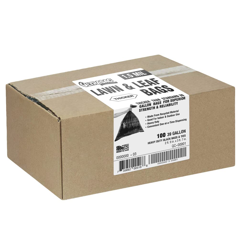 39 Gallon Black Yard Cleanup Bags 100 Count with Ties Q110966
