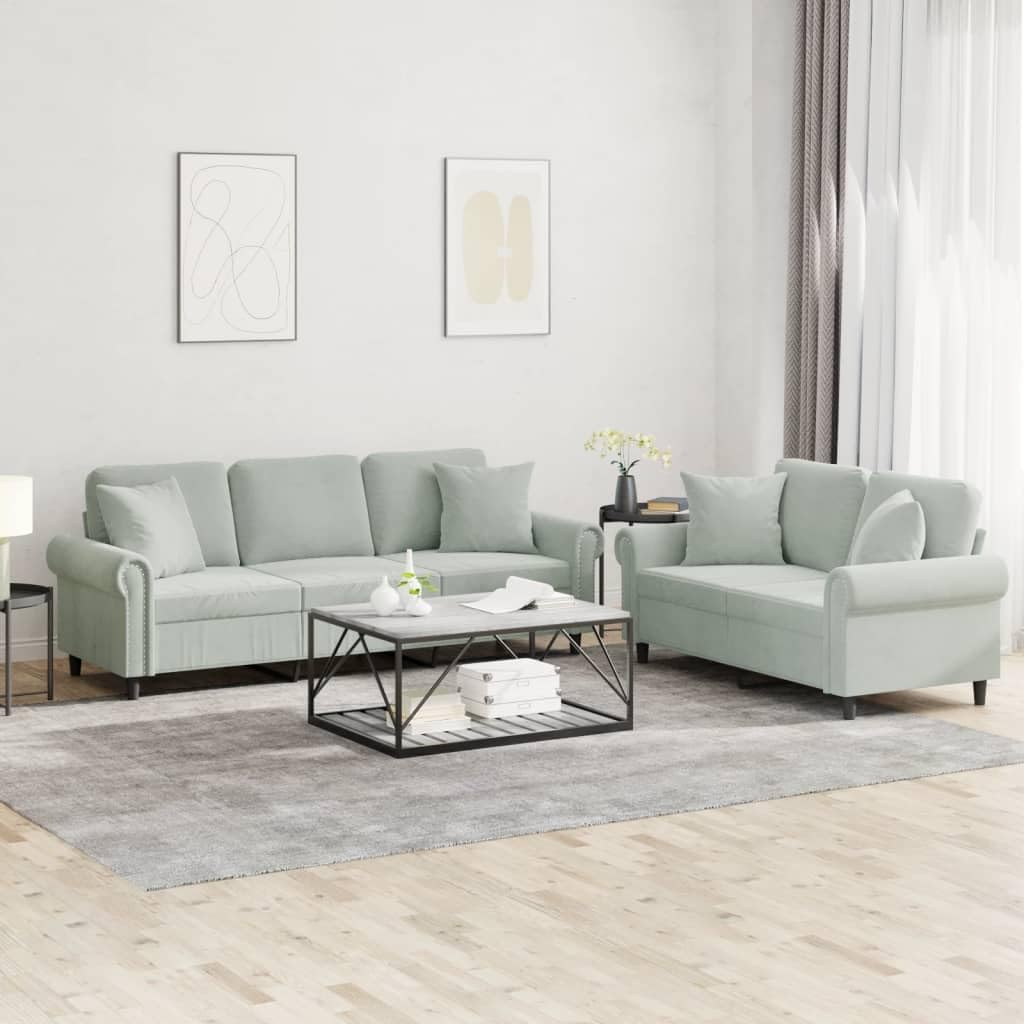 Light Gray Velvet 2 Piece Sofa Set Y8232