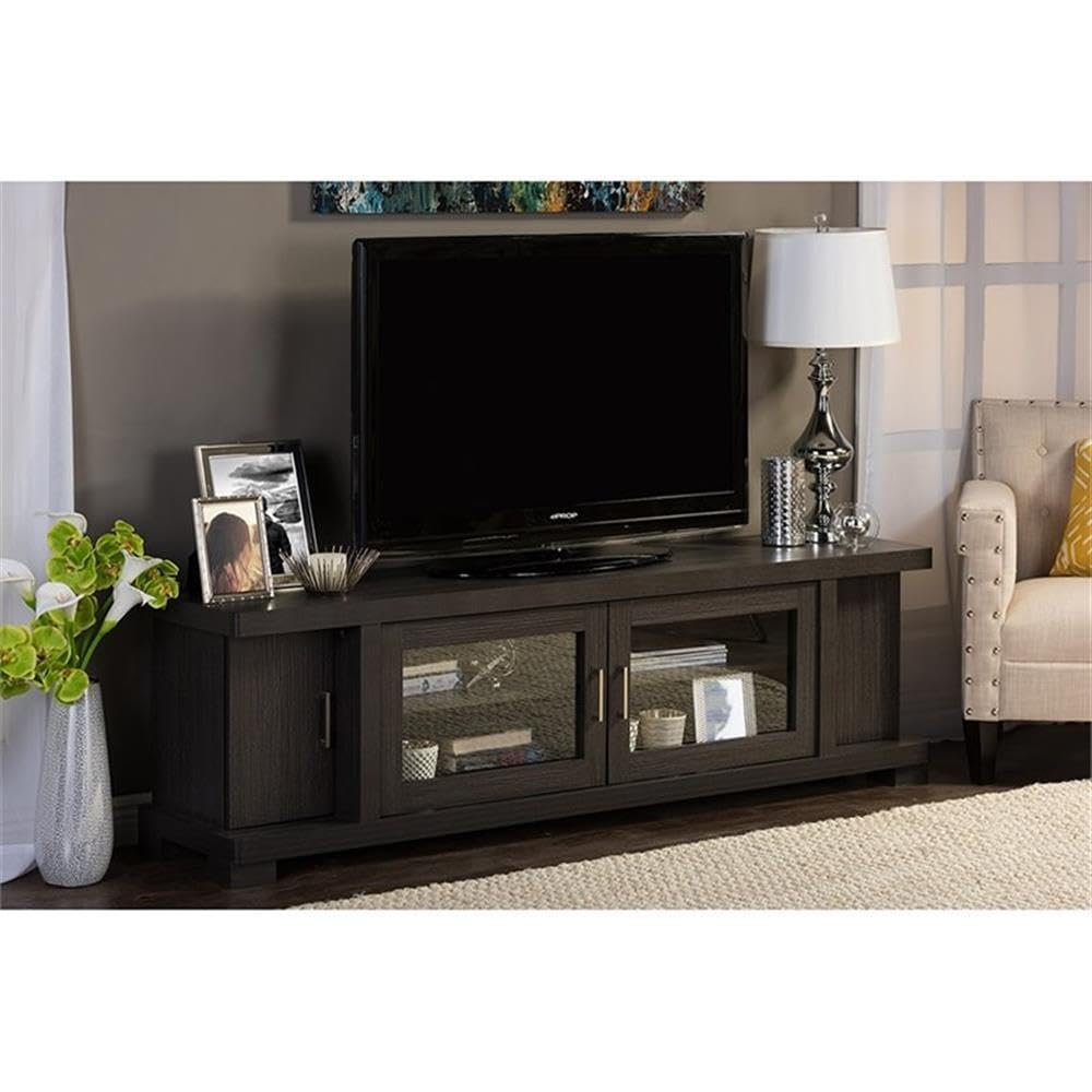 70" Espresso Engineered Wood TV Stand Console O9275