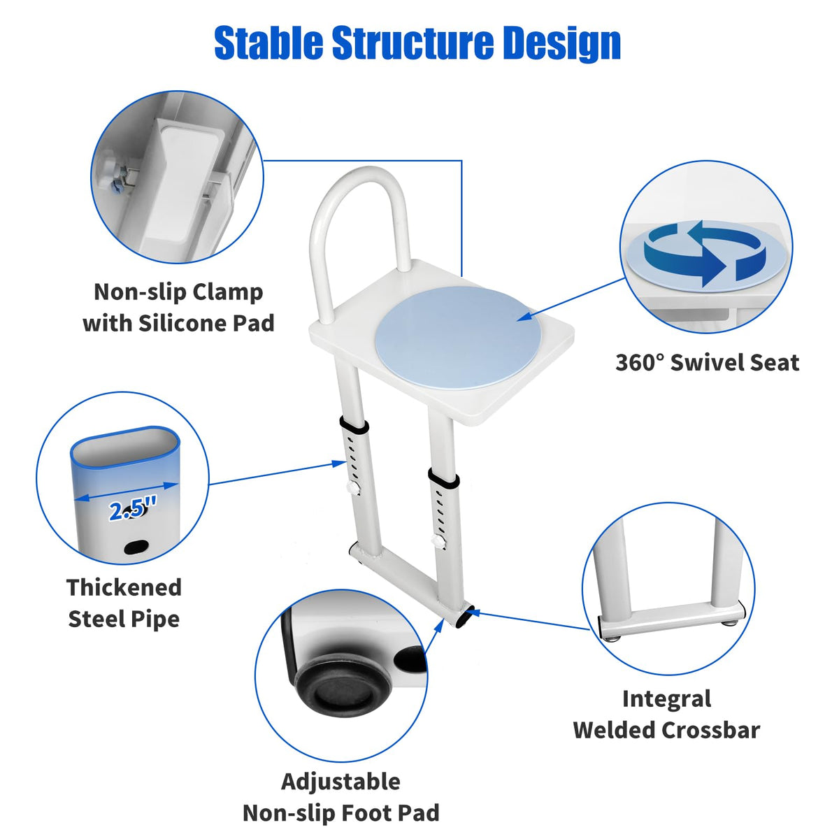 Heavy Duty Height Adjustable Shower Transfer Chair with Handrail N290