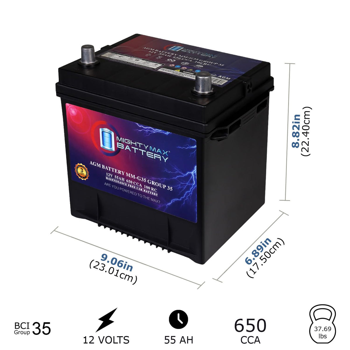 12V 55Ah AGM 650 CCA Battery E28375