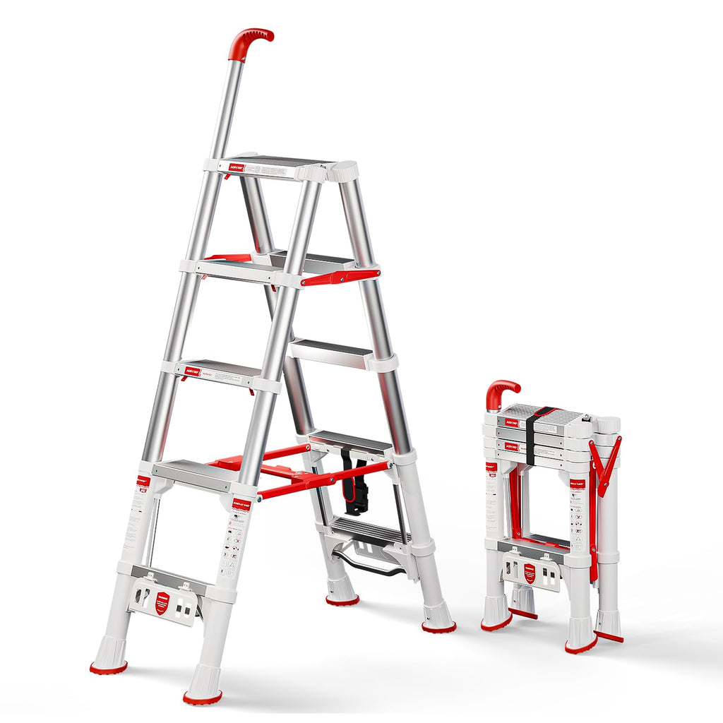 Telescoping Extension Ladder, 4.4FT Folding Step Stool, Aluminum 5 Step Ladder 600lbs Capacity Y8154