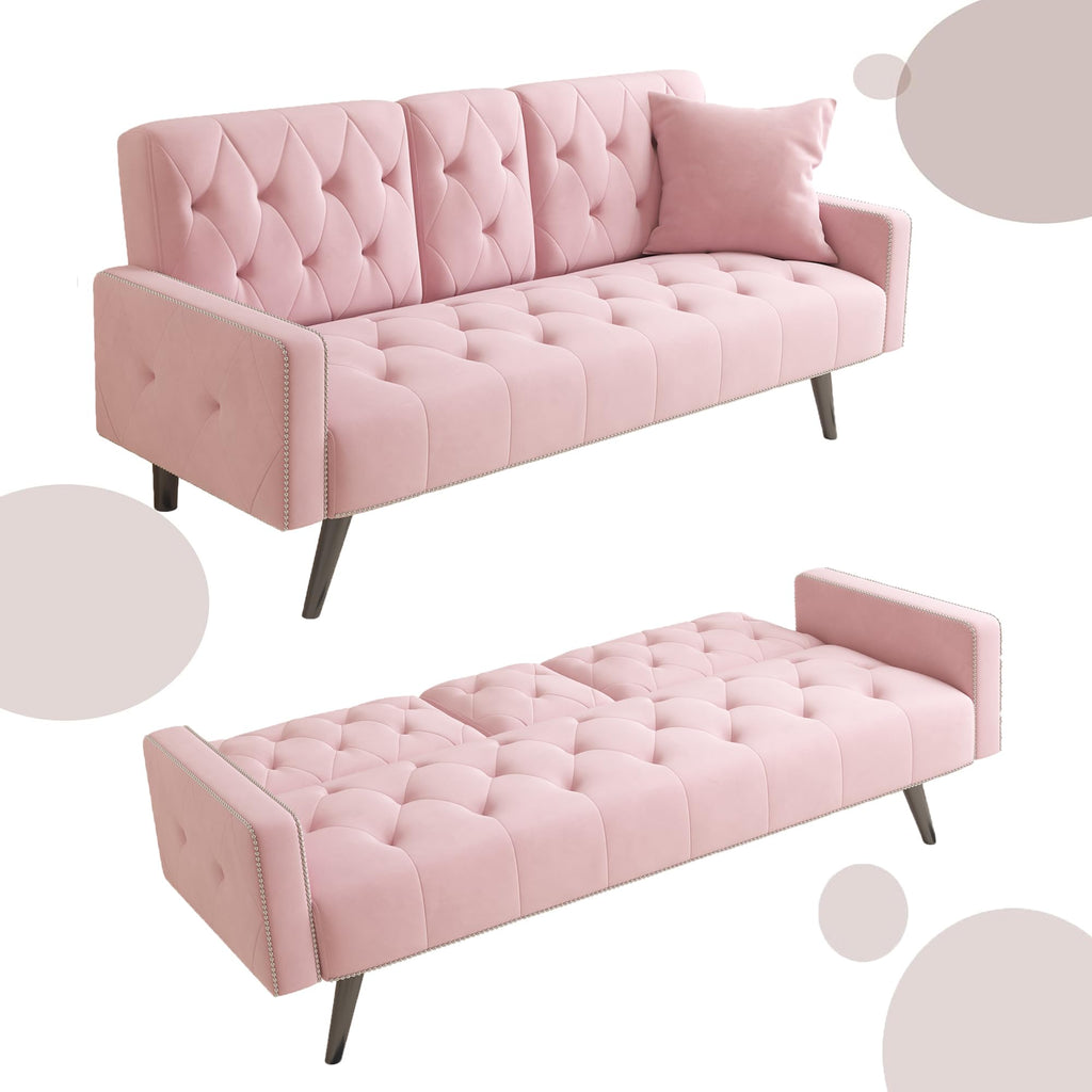 Pink Velvet 2 in 1 Futon Sofa Bed K419