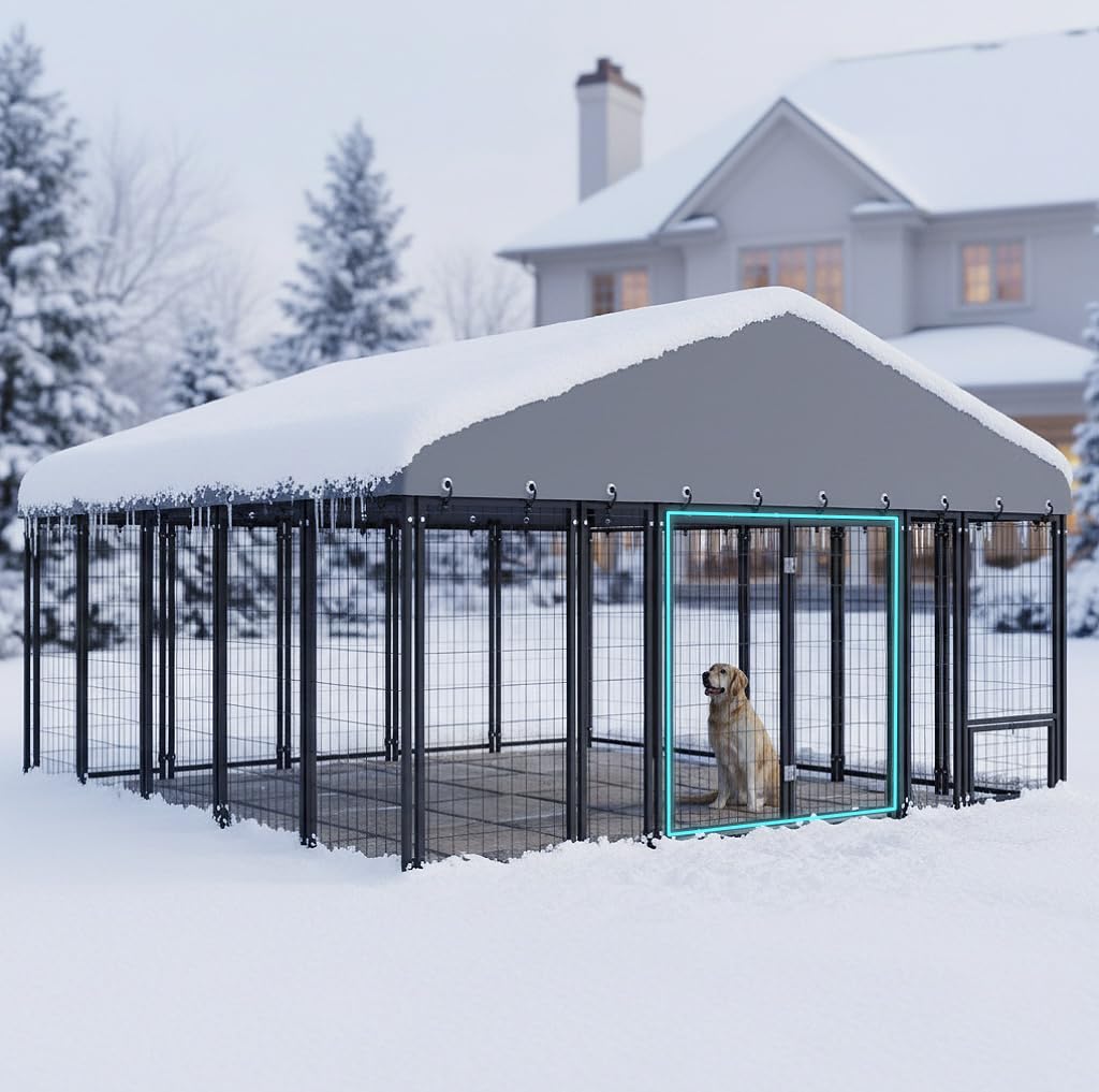 10X10FT Double Door Dog Kennel with Roof R432