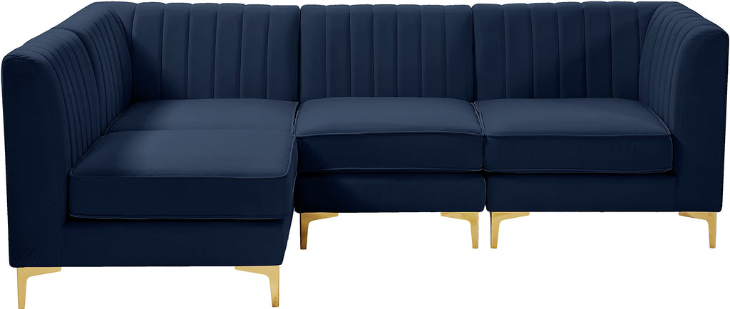 Navy Velvet Modular Sectional with Deep Channel Tufting B464