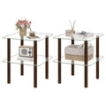 Square End Table Set of 2, 2-Tier Glass Top Sofa Side Table Y766127