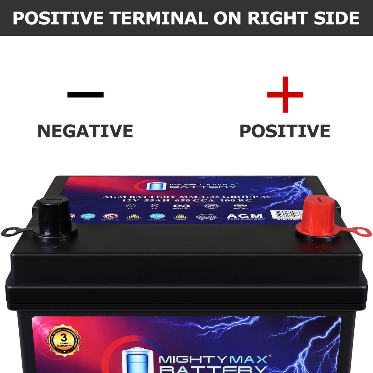 12V 55Ah AGM 650 CCA Battery E28375
