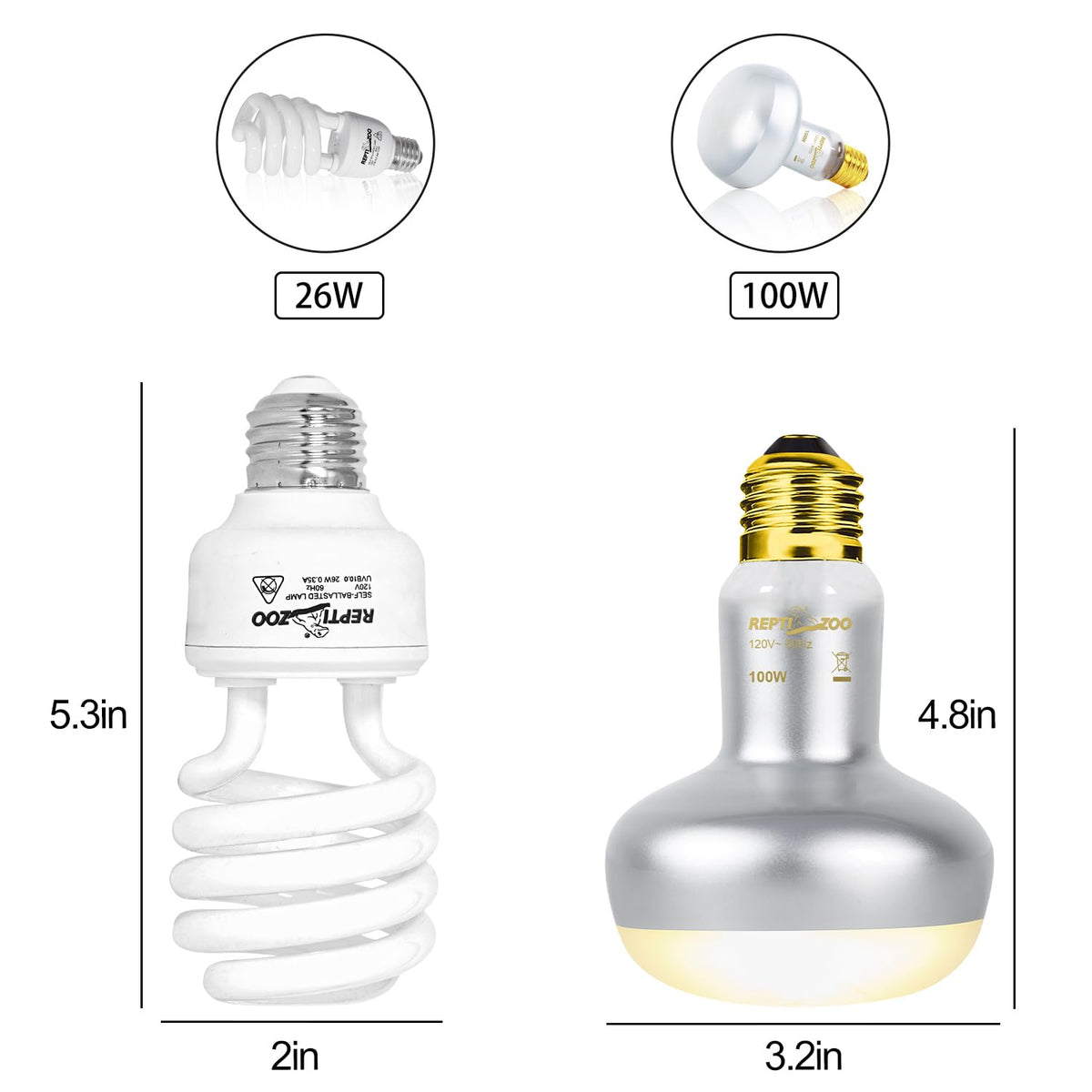 Reptile Heat Lamp Combo Pack with Dual Light Fixture, 100W Basking Spot Light & 26W UVA UVB Bulb O669779
