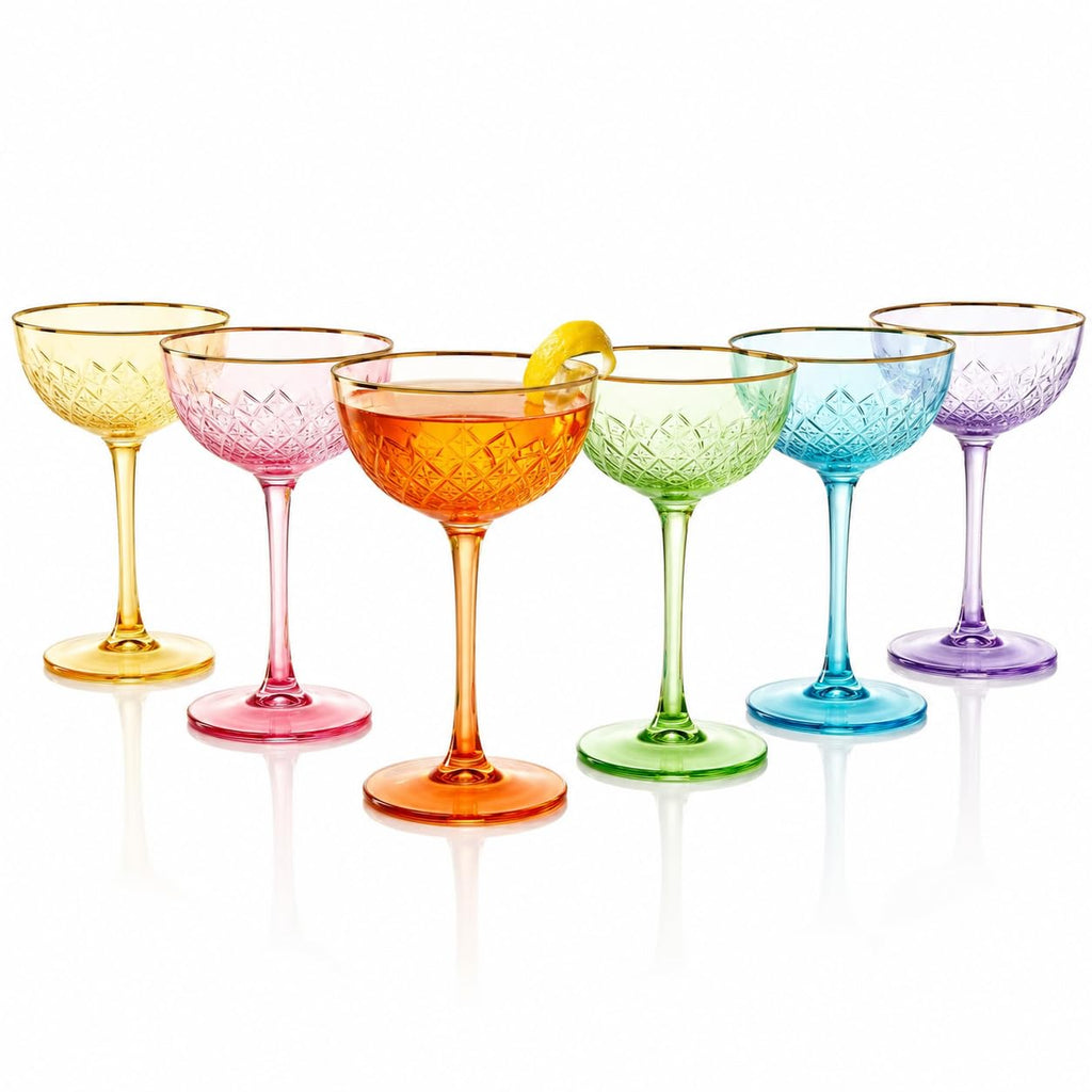Set of 6 7 oz Vintage Art Deco Coupe Cocktail Glassware I83731