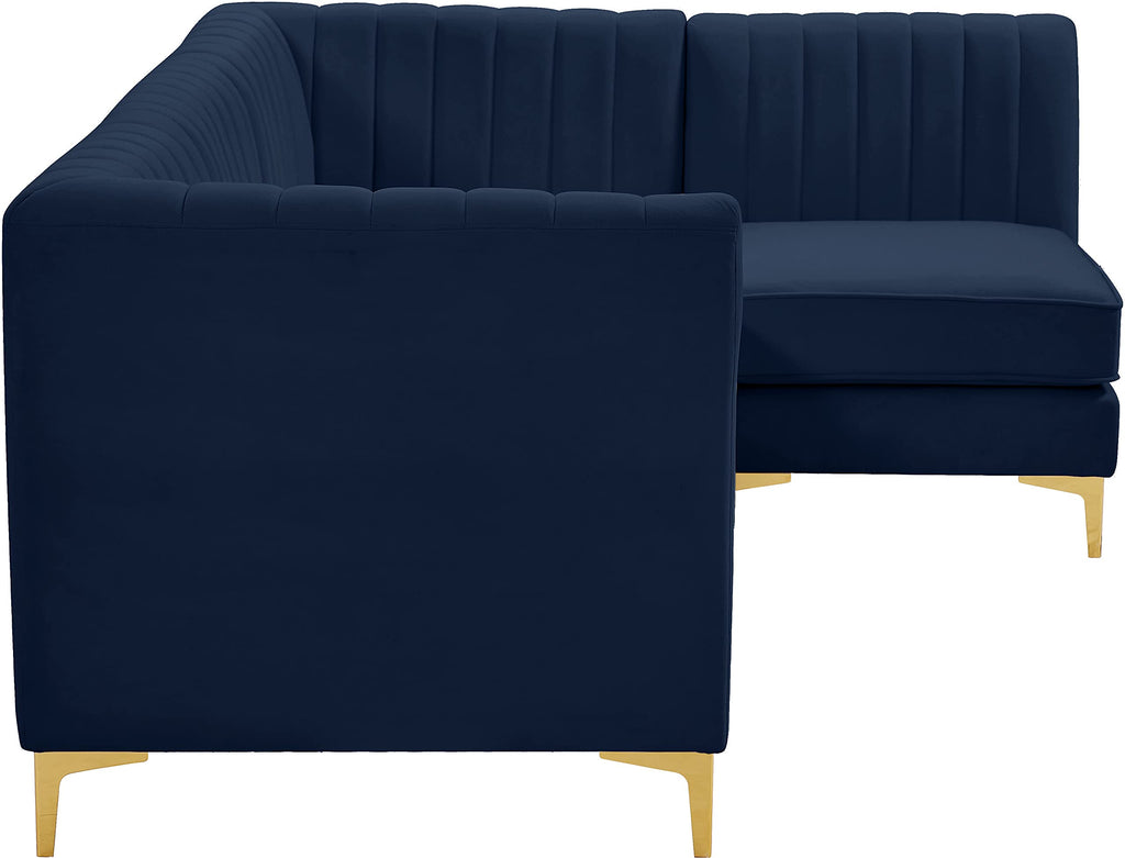 Navy Velvet Modular Sectional with Deep Channel Tufting B464