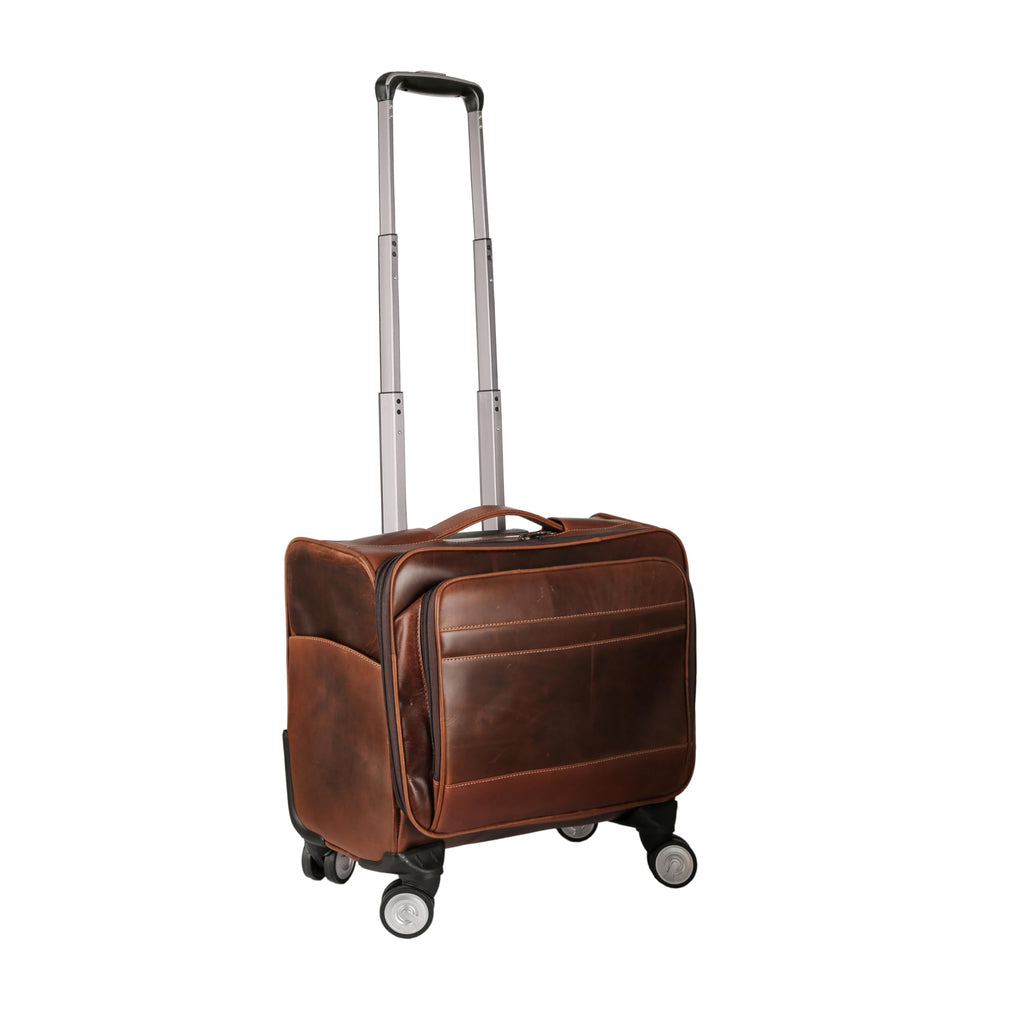 Leather Rolling Briefcase with Trolley Handle I703