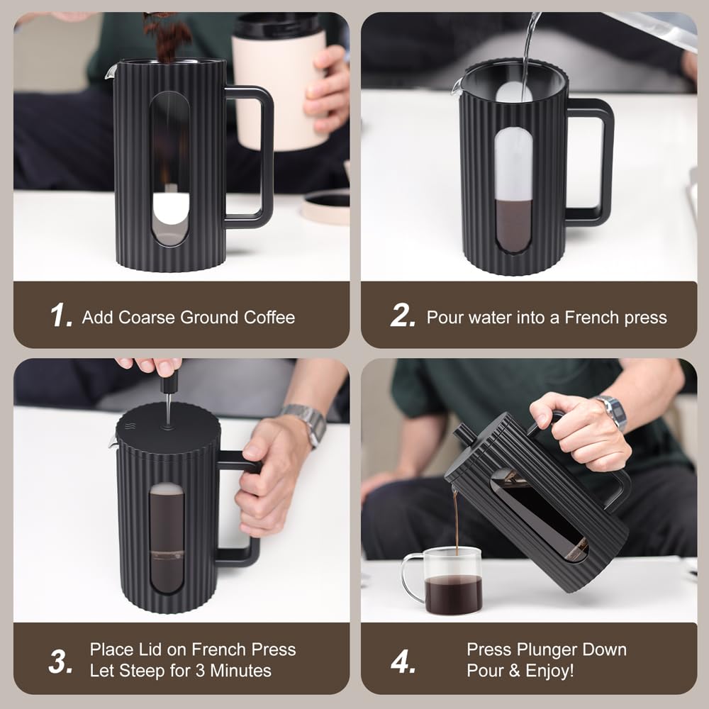 French Press Coffee Maker 12OZ Borosilicate Glass I914