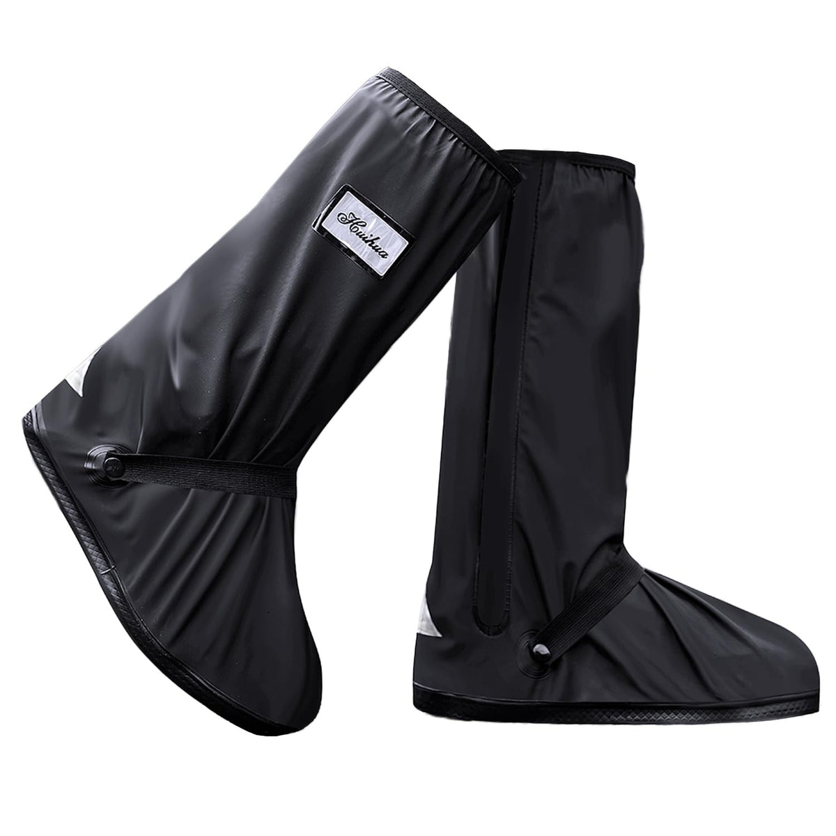 Black Waterproof Rain Boot Shoe Cover with Reflector U470634