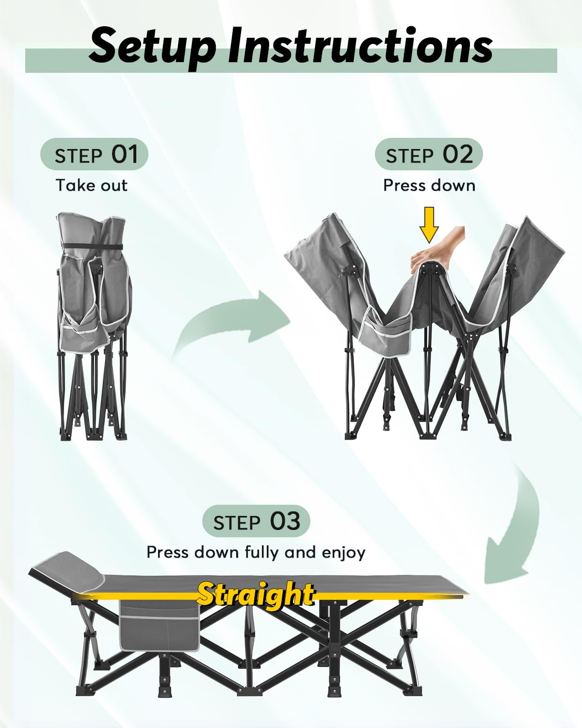 Oversized XXL Folding Camping Cot with Mattress and Pillow E8686