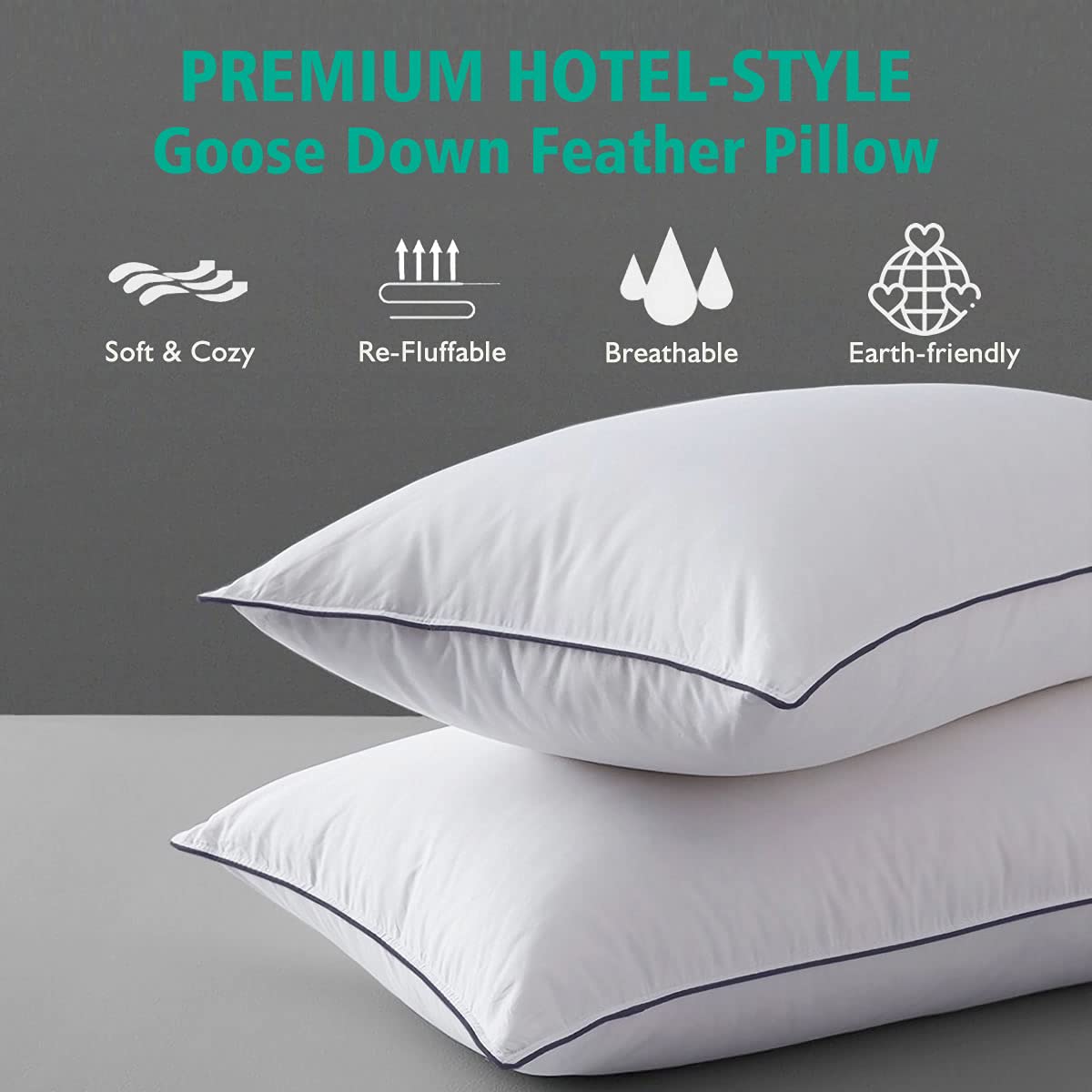 Organic Feather Down Pillows Set of 2 King Size 100% Cotton Cover S170