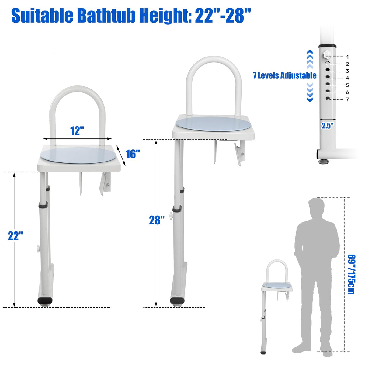 Heavy Duty Height Adjustable Shower Transfer Chair with Handrail N290