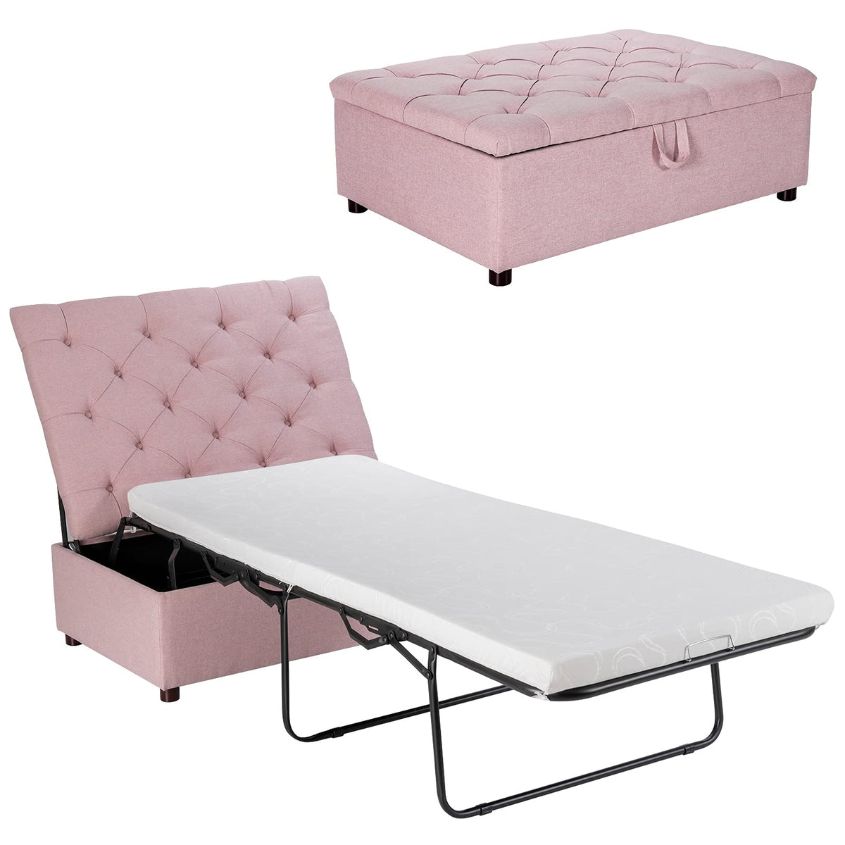 Pink Convertible Sleeper Chair with Mattress T96807