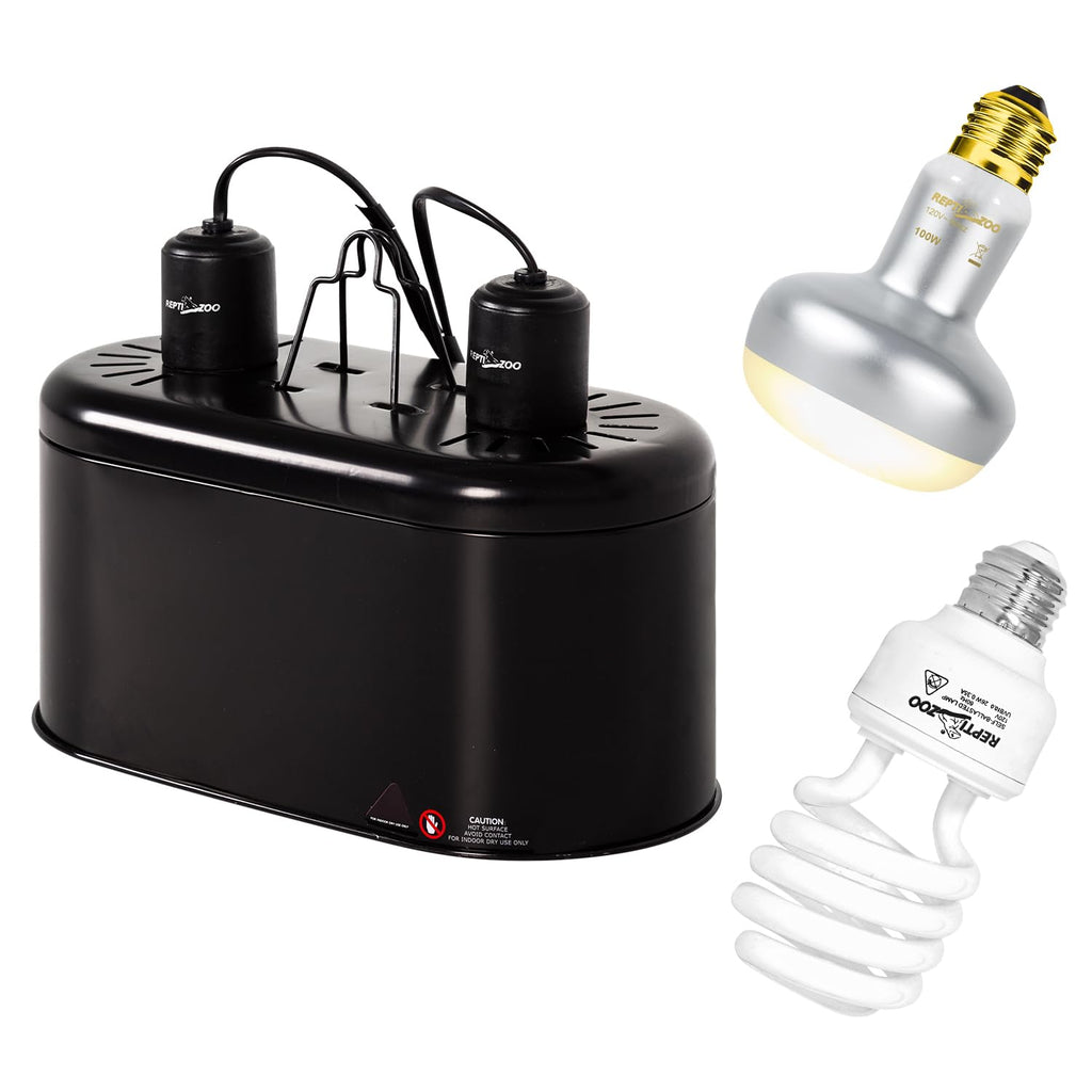Reptile Heat Lamp Combo Pack with Dual Light Fixture, 100W Basking Spot Light & 26W UVA UVB Bulb O669779
