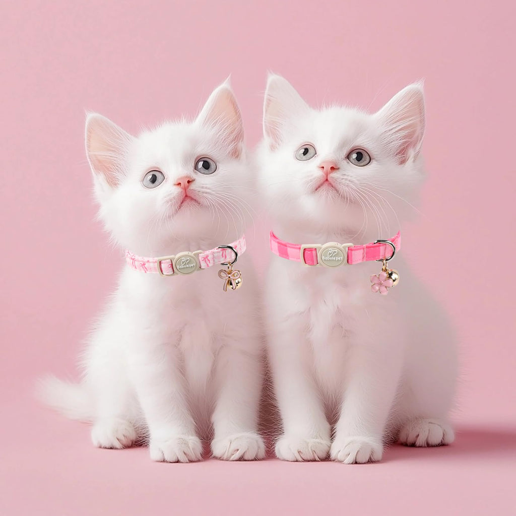 Pink Breakaway Cat Collar with Bell, Bow and Flower Pendant D24455