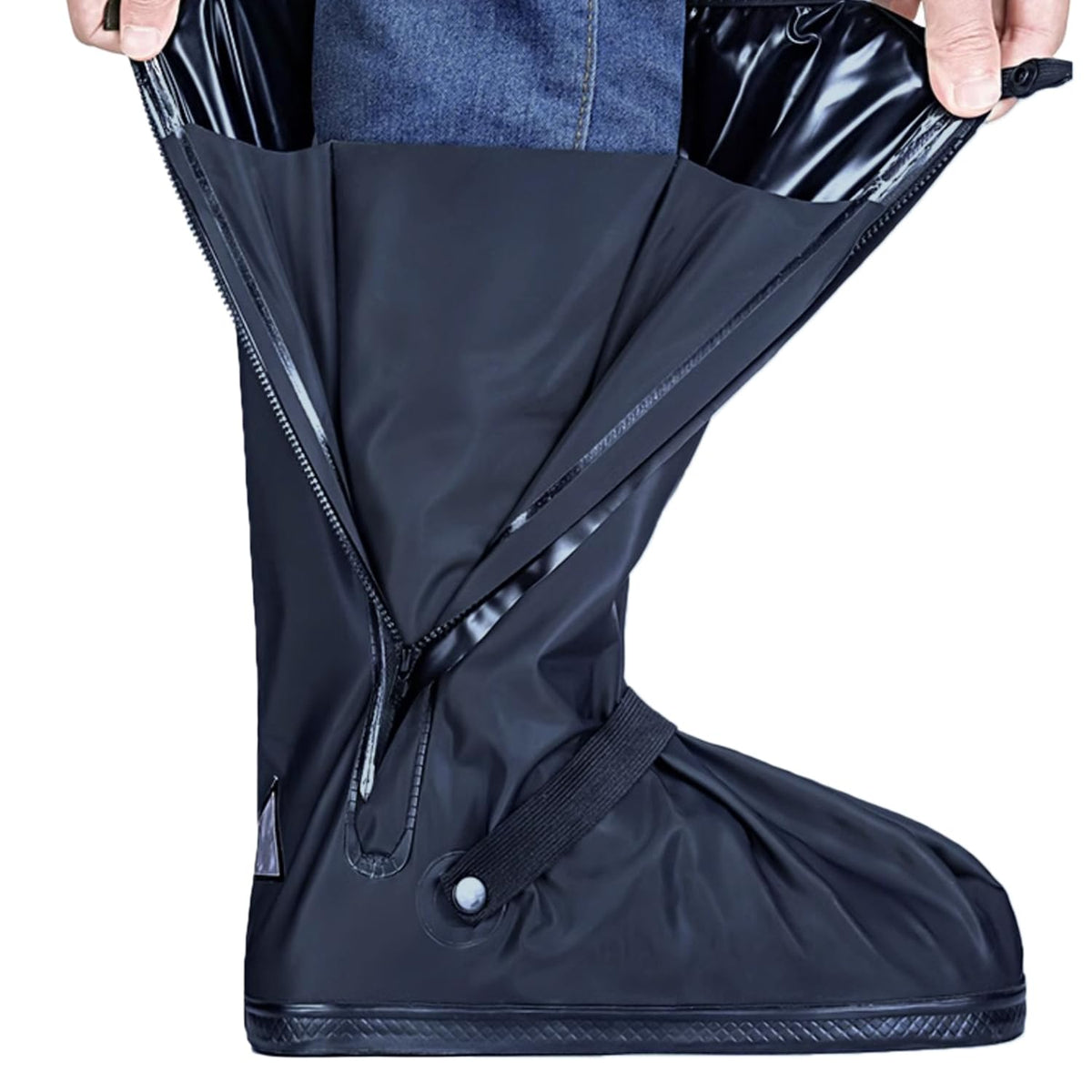 Black Waterproof Rain Boot Shoe Cover with Reflector U470634