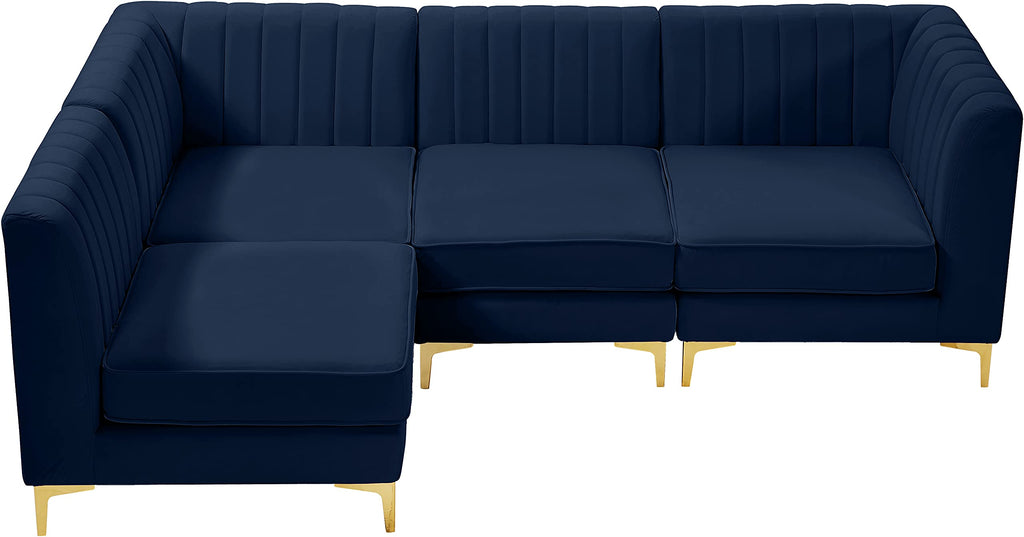 Navy Velvet Modular Sectional with Deep Channel Tufting B464