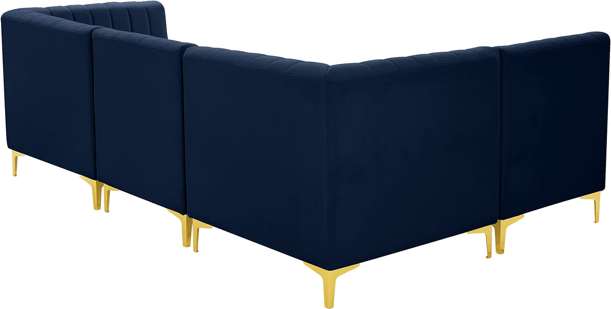 Navy Velvet Modular Sectional with Deep Channel Tufting B464