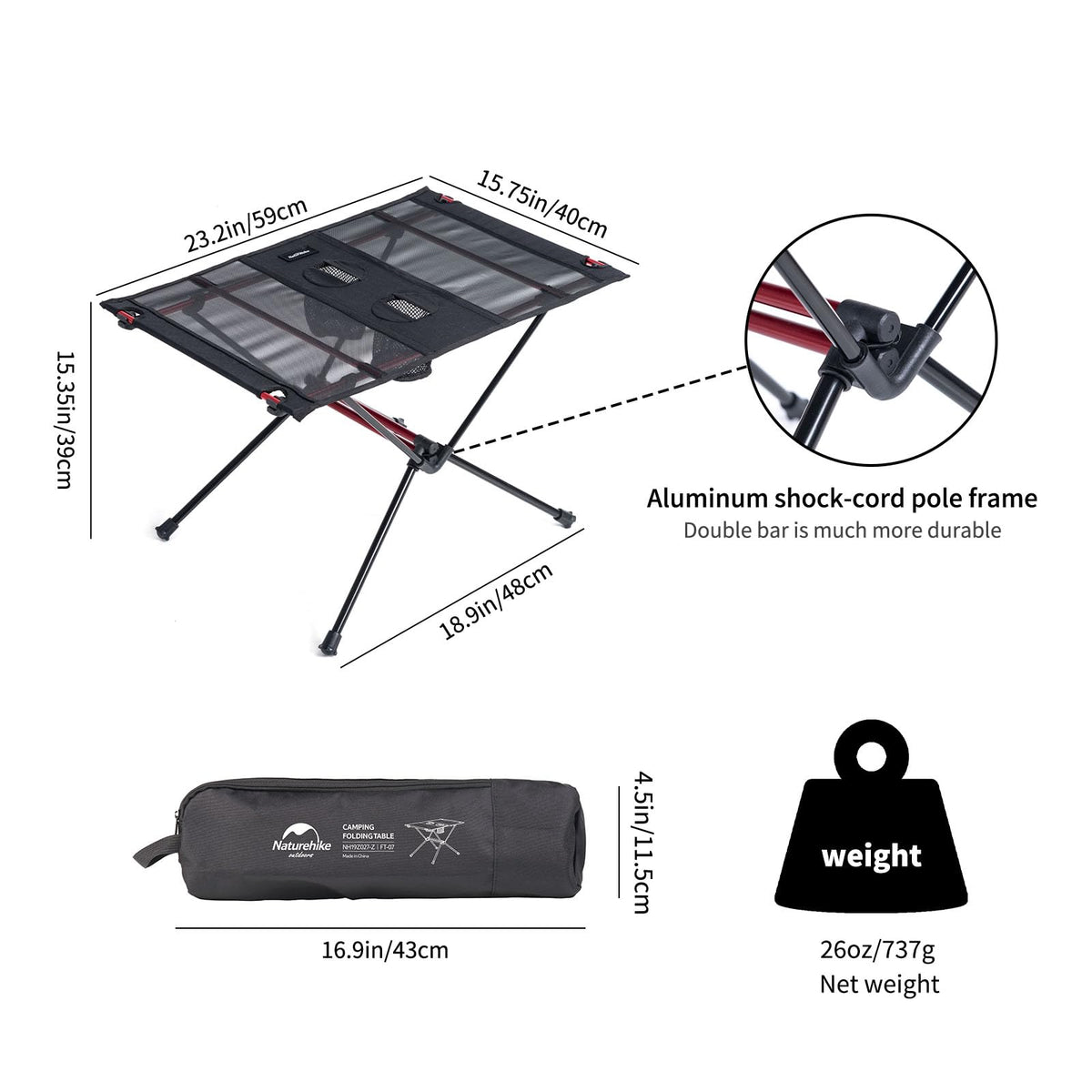 Ultralight 1.6 LBS Folding Camping Table with Carry Bag P43211