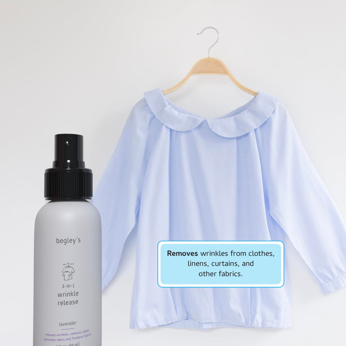3-in-1 Wrinkle Remover, Static Cling Remover, Odor Eliminator and Fabric Refresher Spray, Fragrance-Free, 3 oz J9603