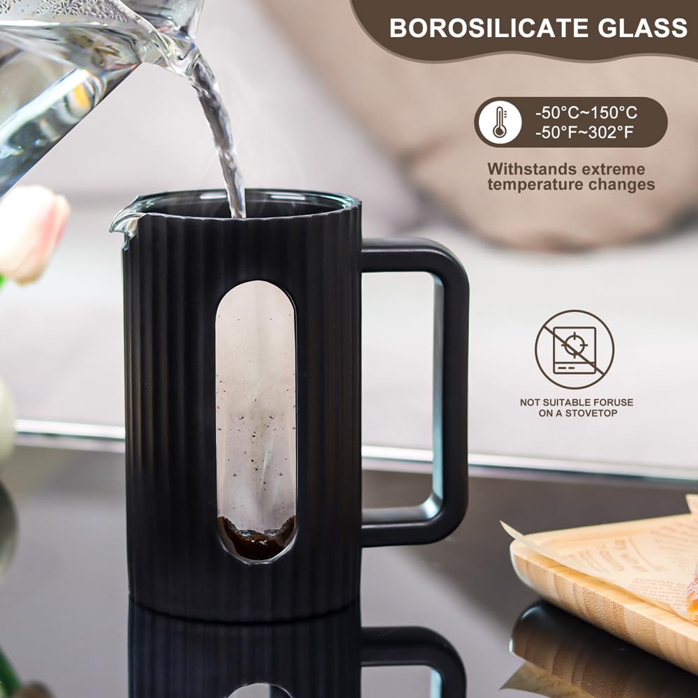 French Press Coffee Maker 12OZ Borosilicate Glass I914