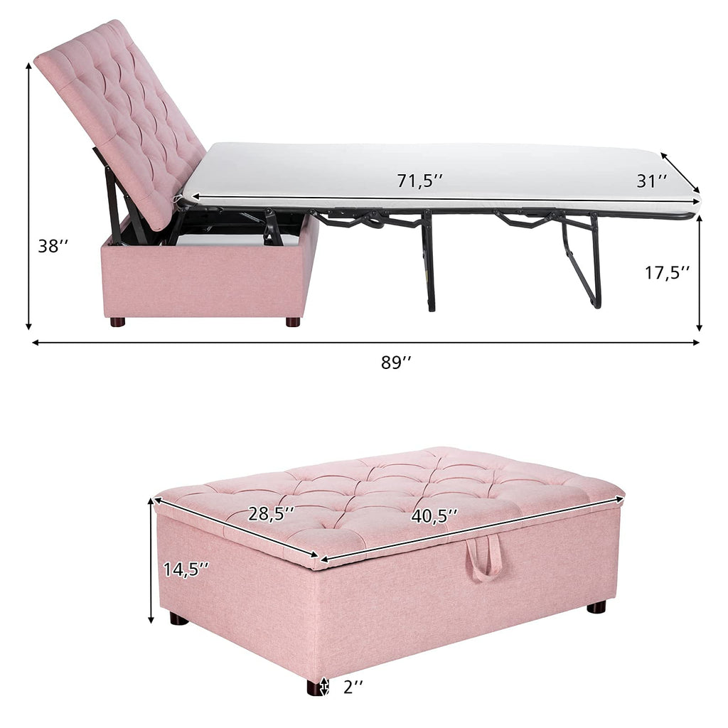 Pink Convertible Sleeper Chair with Mattress T96807