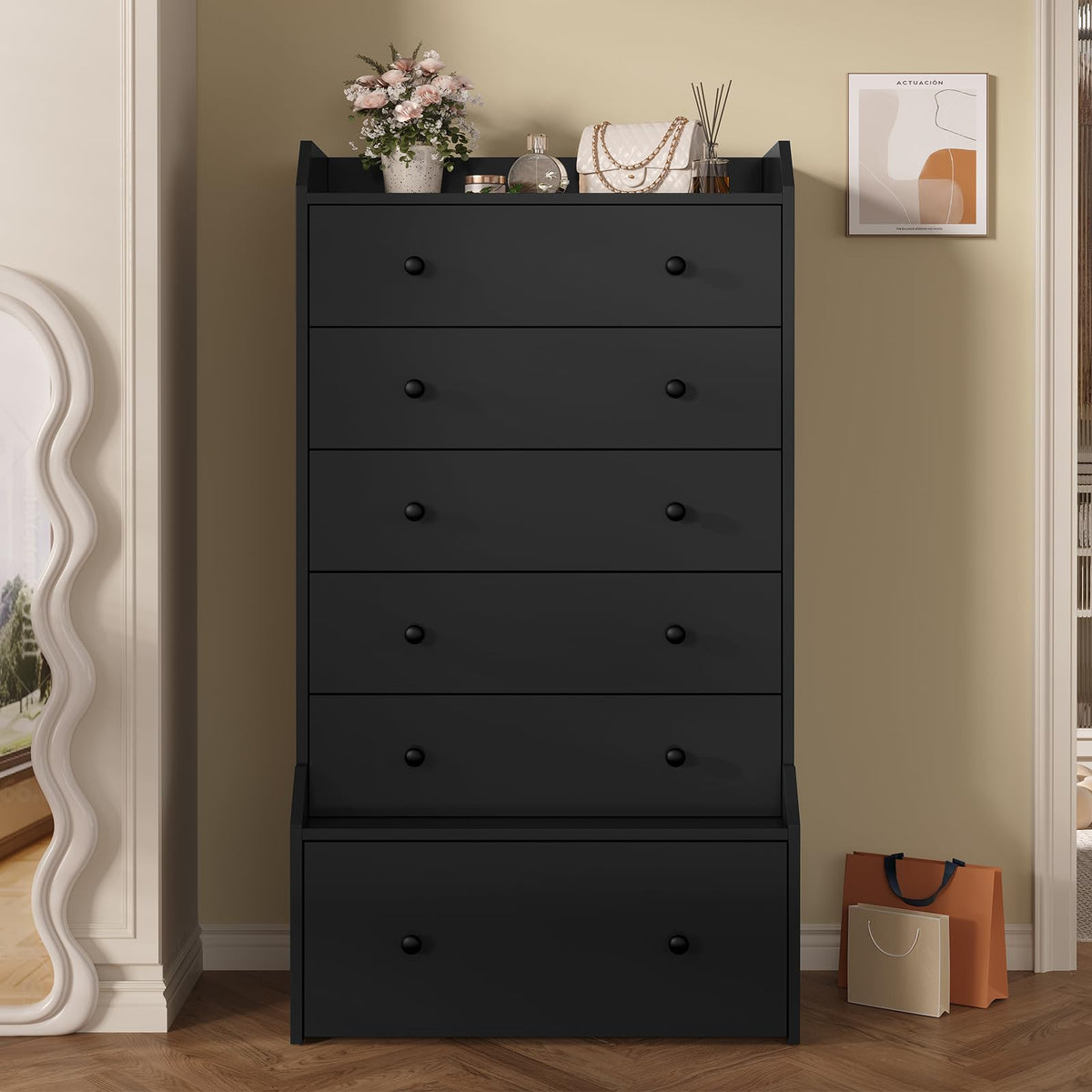 6 Drawer Tall Black Dresser A975