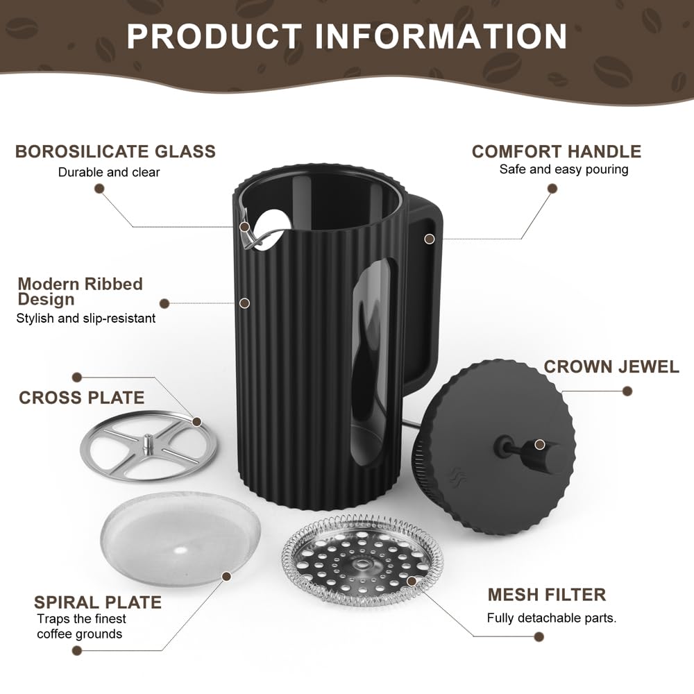 French Press Coffee Maker 12OZ Borosilicate Glass I914