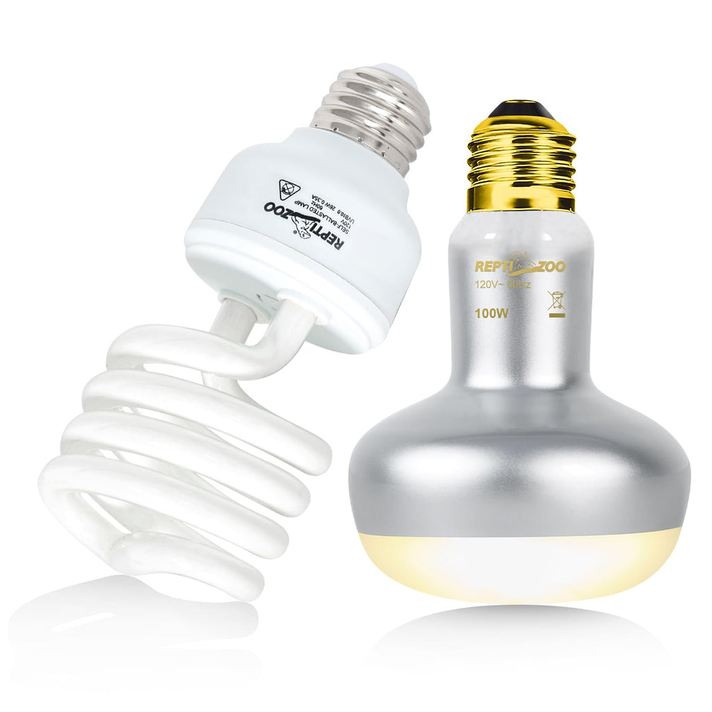 Reptile Heat Lamp Combo Pack with Dual Light Fixture, 100W Basking Spot Light & 26W UVA UVB Bulb O669779