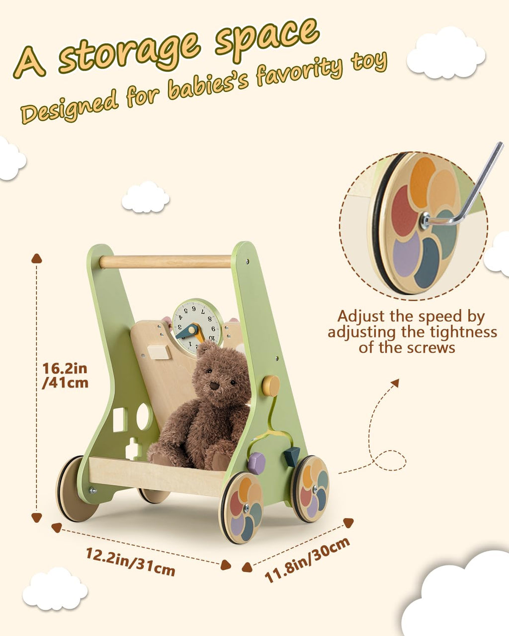 Wooden Push Walker with Wheels K70623