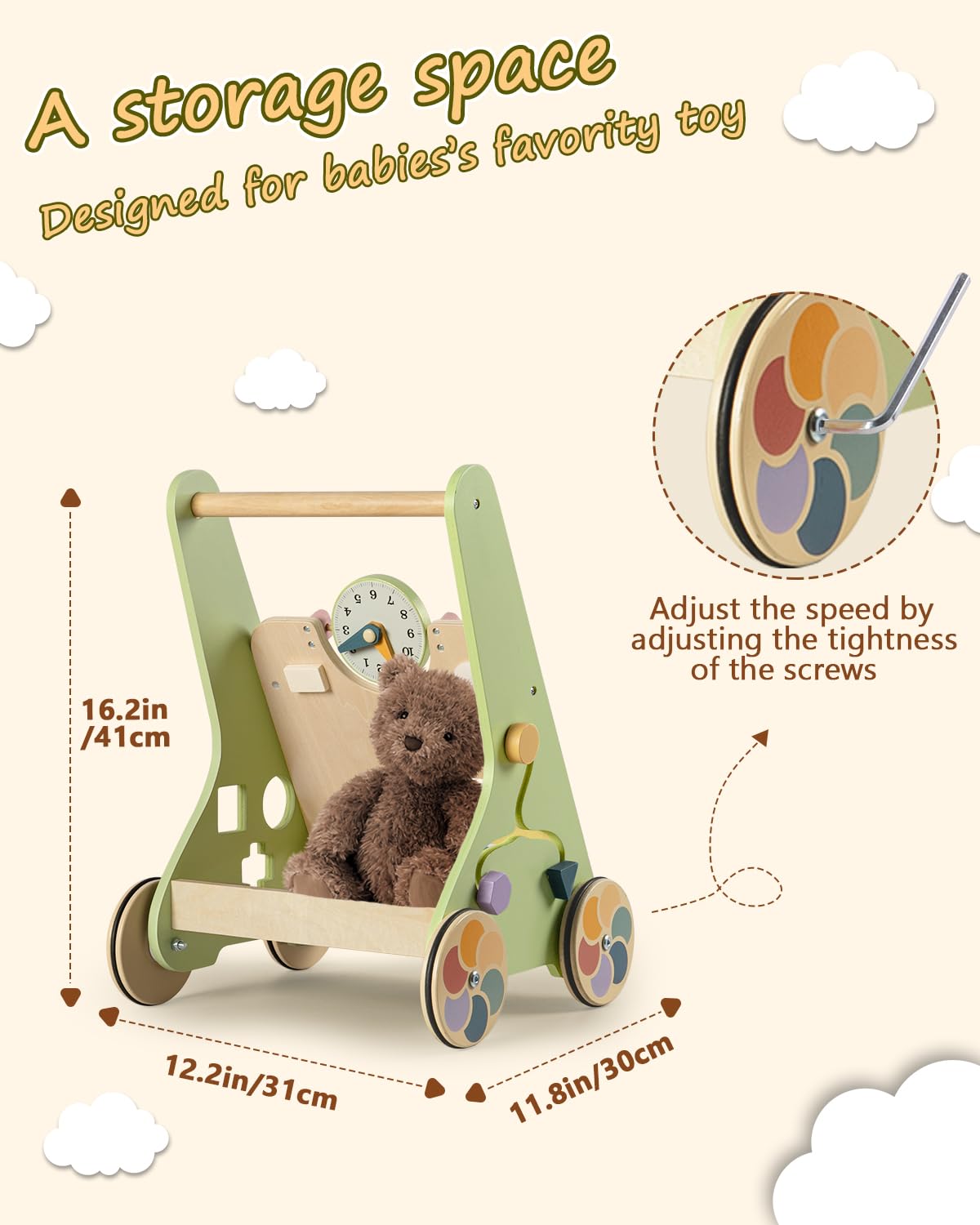 Wooden Push Walker with Wheels K70623