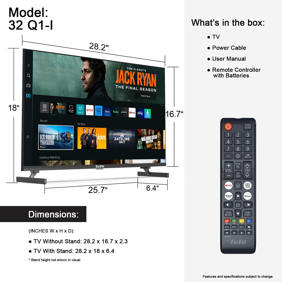 32 Inch FHD Smart TV 1080p Full HD Central Stand with HDR Dolby Audio F6464