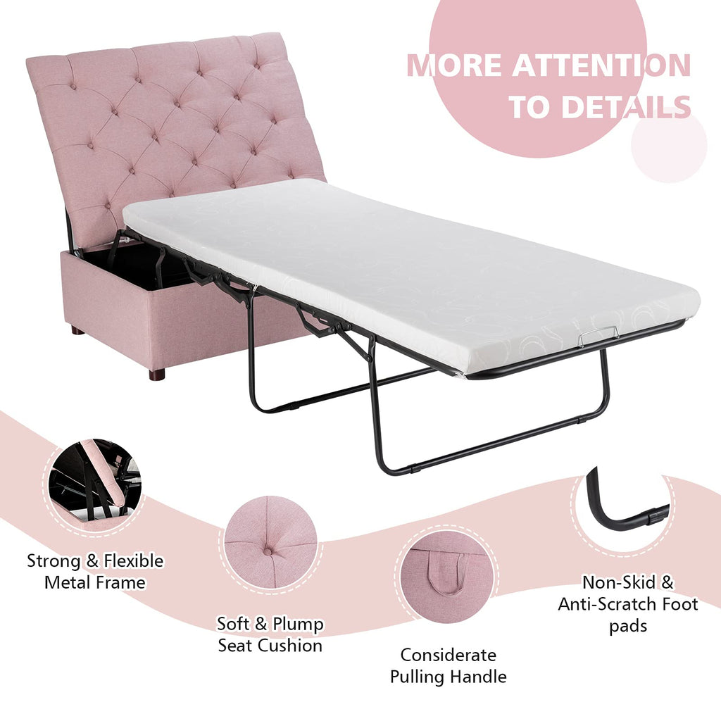 Pink Convertible Sleeper Chair with Mattress T96807