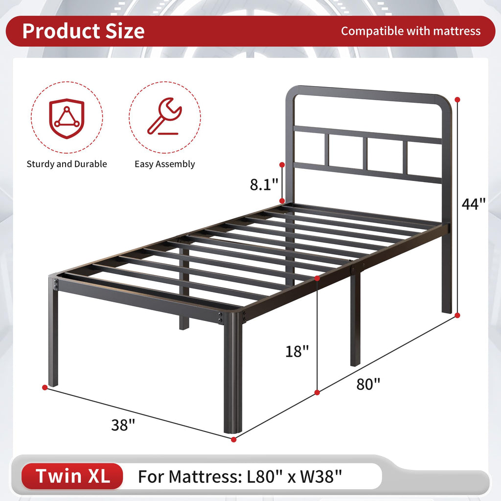 18 Inch Twin XL Black Metal Bed Frame with Headboard I3317