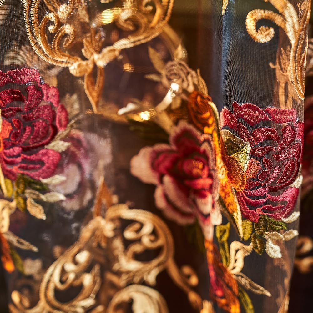 Embroidered Sheer Curtains with Floral Patterns 100"W x 84"L K87171
