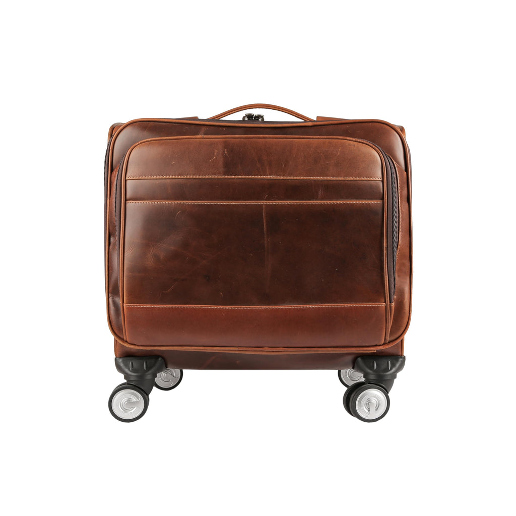 Leather Rolling Briefcase with Trolley Handle I703