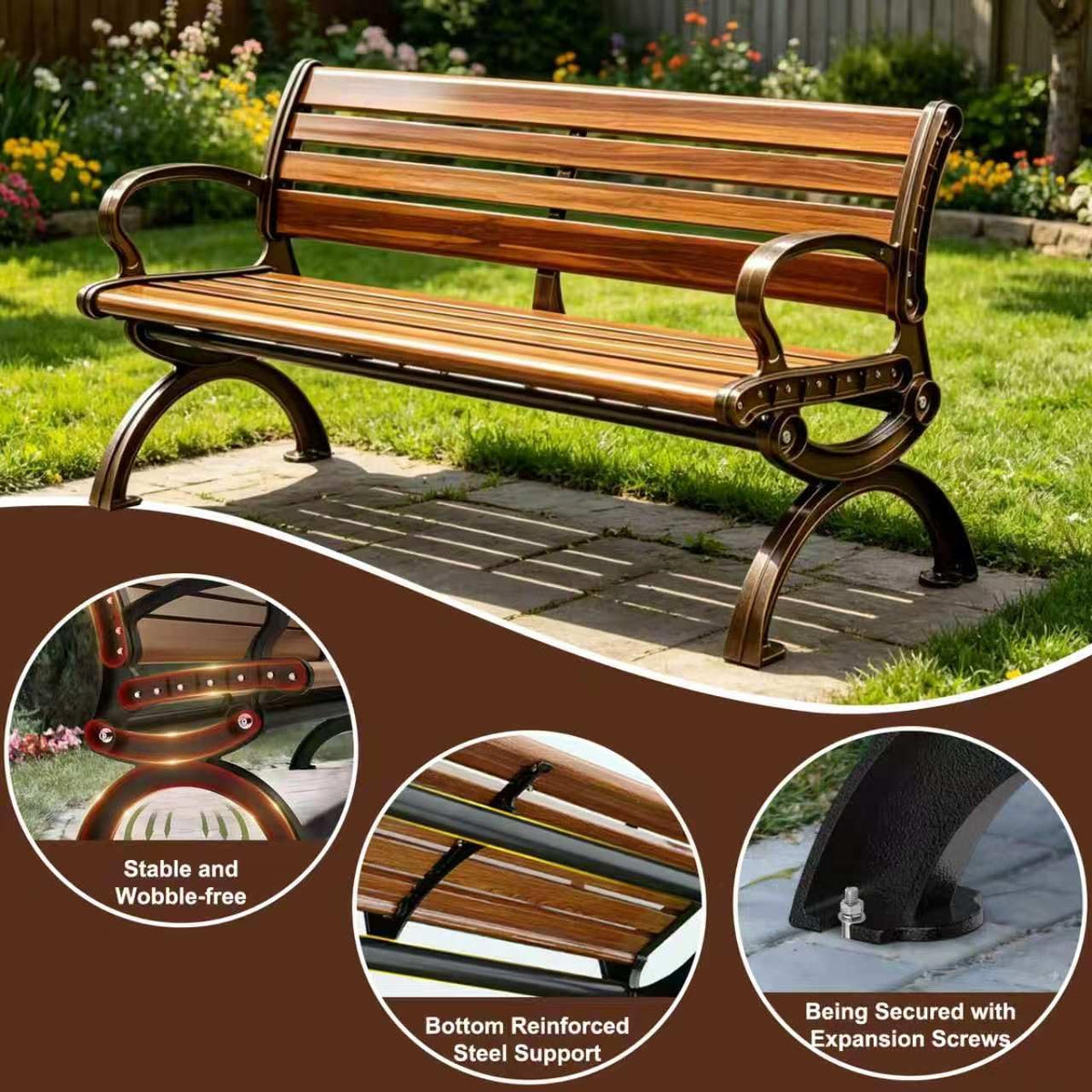 70" Aluminum Alloy Outdoor Bench with Armrest G507602