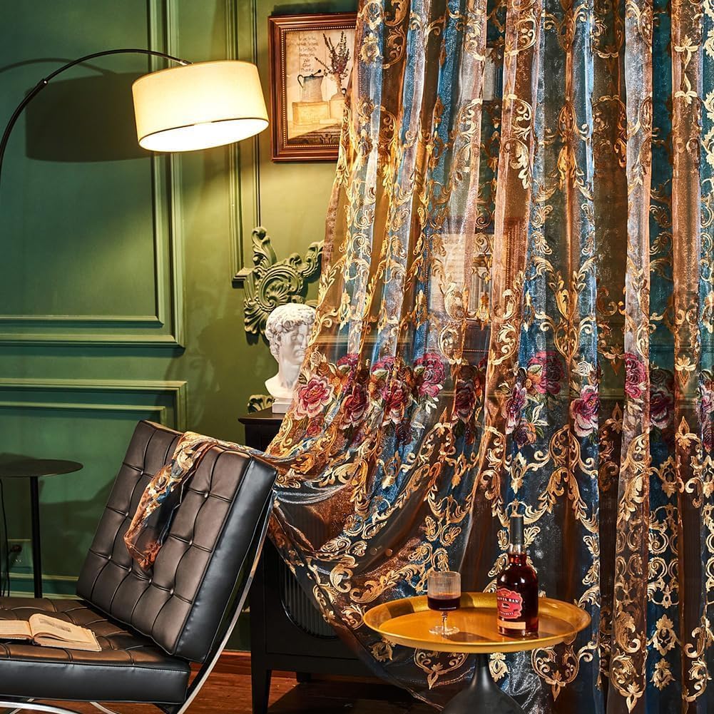 Embroidered Sheer Curtains with Floral Patterns 100"W x 84"L K87171