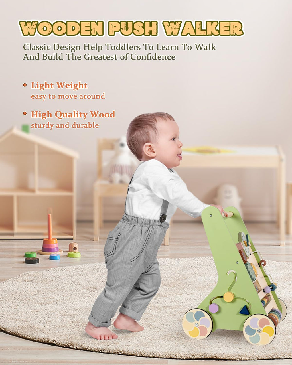 Wooden Push Walker with Wheels K70623