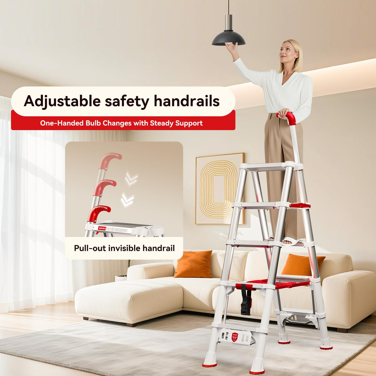 Telescoping Extension Ladder, 4.4FT Folding Step Stool, Aluminum 5 Step Ladder 600lbs Capacity Y8154