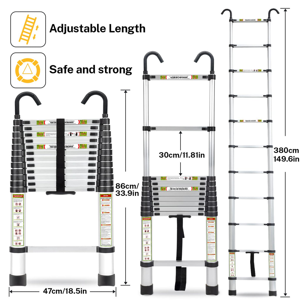 12.5 FT Aluminum Telescoping Ladder J17460